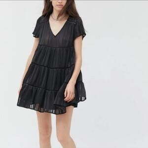 Urban Outfitters Black Tiered Babydoll Mini Dress Short Sleeve Y2K NWT XS